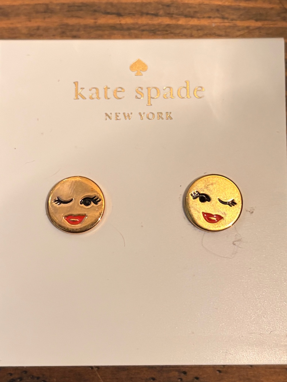 kate spade Gold-tone Wink Face Stud Earring with Red Enamel Lips